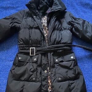 Betsey Johnson belted hourglass Puffer Coat with Leopard Interior
